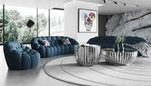 Load image into Gallery viewer, Modern Curved Dark Teal/Beige Fabric Sofa Set