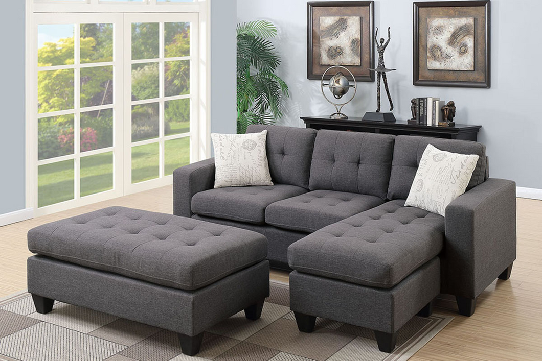 3pc Reversible Sectional Sofa Set W/ Ottoman