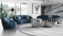 Load image into Gallery viewer, Modern Curved Dark Teal/Beige Fabric Sofa Set
