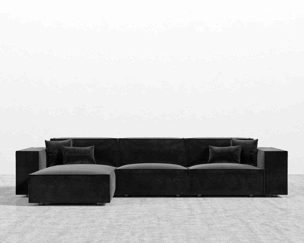 Custom Modern black sectional, double chaise